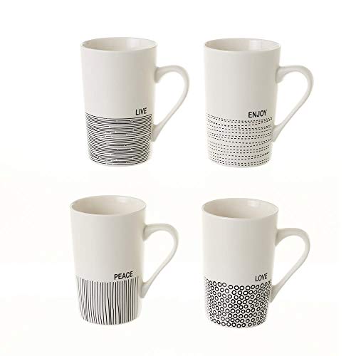 Tazas Mug de Desayuno Tazas para Café con Frases Personalizadas Pack4 Color Blanco Set con Medidas 8 X 6,70 X 12 CM