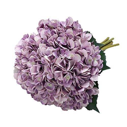 Tifuly Artificial Hydrangea Flower, 5 PCS Ramos de hortensias de Seda de Tallo Largo para Bodas, hogar, Hotel, decoración de Fiestas, centros de Mesa (Púrpura)