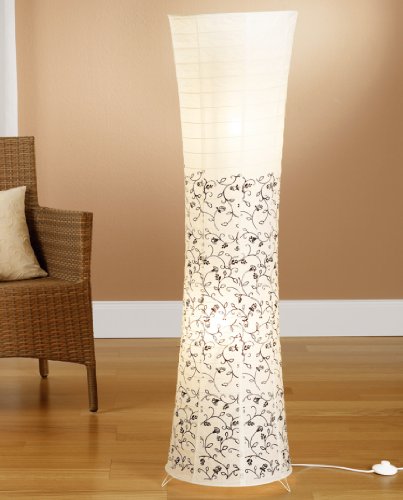 Trango moderno diseño Lámpara de pie TG1240L lámpara de papel de arroz en blanco redondo con diseño floral 125 cm de alto como sala de estar Lámpara decorativa I pantalla con 2 bombillas LED E14