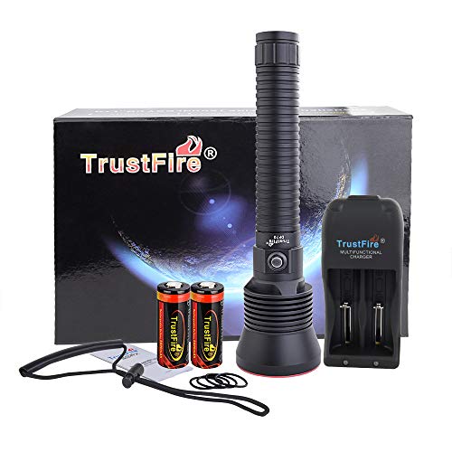 TrustFire DF70 - Kit de linterna de buceo para buceo (3200 lúmenes, resistente al agua, 70 m, 2 pilas 26650, 1 cargador, 1 correa de mano y 4 juntas tóricas de repuesto)