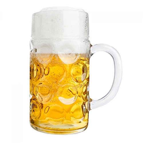 Van Well jarra de un litro, graduada a 1L, jarra de cerveza con asa, vaso de cerveza, apto para lavaplatos, se presta perfectamente para la gastronomía
