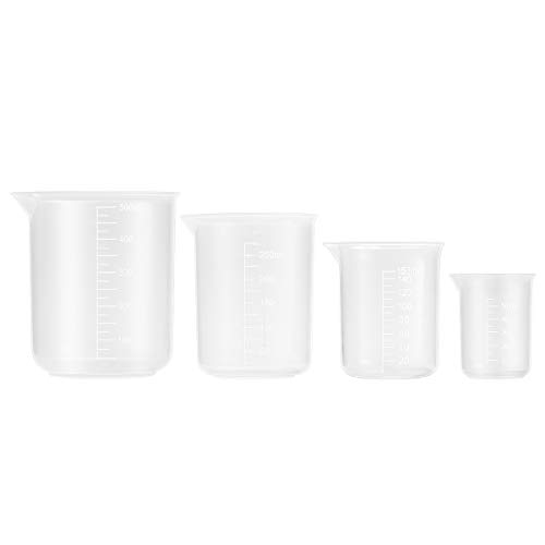 Vasos Medidores de Plástico, Jarra Medidora de Plástico PP | 4 unidades de 50 ml, 150 ml, 250 ml y 500 ml | Vasos de plástico para Cocina y Laboratorio