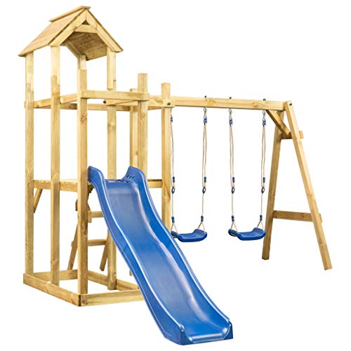 vidaXL Parque Infantil Tobogán Columpios y Escalera Casa de Juego Caseta de Juguete de Niños de Jardín Patio al Aire Libre de Exterior
