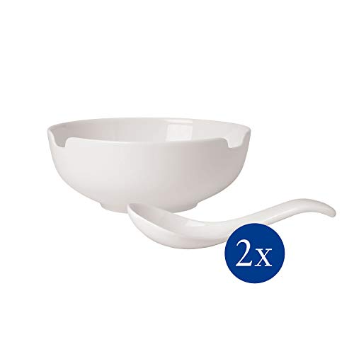 Villeroy & Boch - Set para sopas Soup Passion, 4 piezas, tazón para sopa de porcelana premium, bandeja de cerámica/cuchara sopera/palillos, blanco, apto para lavavajillas