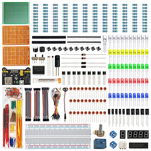 WayinTop Electrónico Starter Kit con Tutorial Español, Breadboard Jumper Cables Puente Kit, LED Emisores Diodos Y Resistencias Kit, PCB Prototipo, Breadboard Fuente para Arduino