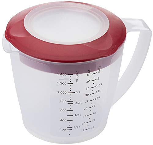 Westmark Vaso Mezclador/medidor con Protector contra Salpicaduras, Tapa y Pico, Plástico, Capacidad: 1,4 litros, Helena, 3105227R, Rojo/Transparente