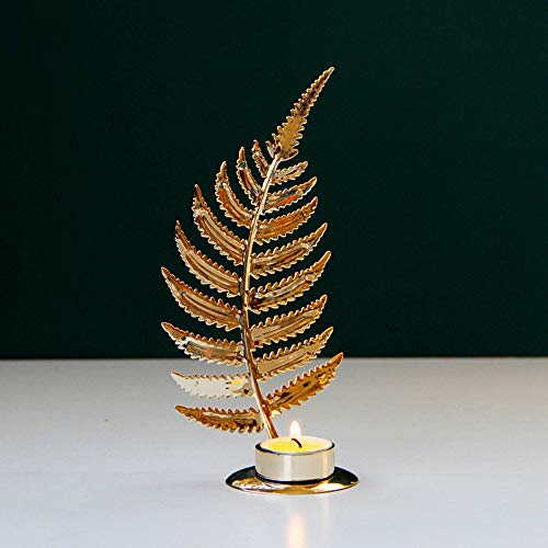 Wyi Candelabro de metal dorado para velas de Navidad soporte con hoja de helecho, hojas huecas y cola de pavo real, candelabros para boda, mesa de comedor decoración del hogar