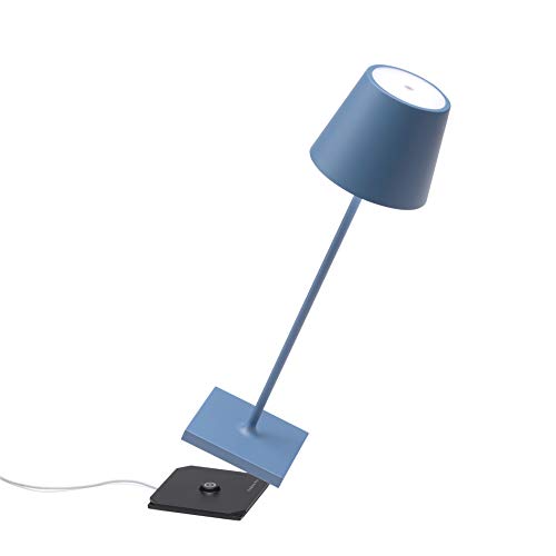 Zafferano Poldina Pro-Lámpara LED de Mesa Regulable de Aluminio, Protección IP54, Uso en Interiores y Exteriores, Estación de Carga de Contacto, Altura 38 cm, Enchufe de la UE, Azul