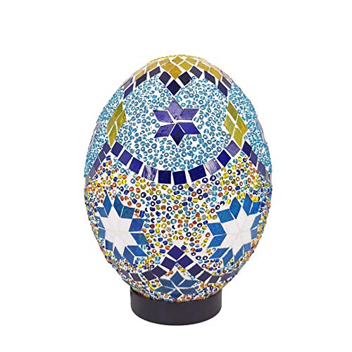 ACHNC Lampara Turca Lámpara Marroquí Oriental Lámpara de Mesa de Mosaico Lampara Escritorio Vintage Huevo Lámpara de Mesilla Dormitorio Decorativa Lámpara de Mesita de Noche Azul
