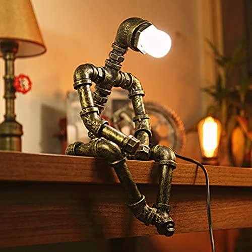 ADFD Lámpara de mesa vintage, estilo retro, creativa, industrial, lámpara de mesita de noche con patrón robot para bar, pub, cafetería y restaurante
