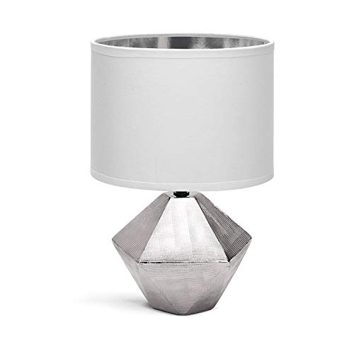 Aigostar - Lámpara de Mesa, φ220mm. Forma de diamante, Plateado. Lámpara de Cerámica E14, Pantalla de Tela, Lámpara Escritorio Diseño moderno para Estudio, Salón, H32cm