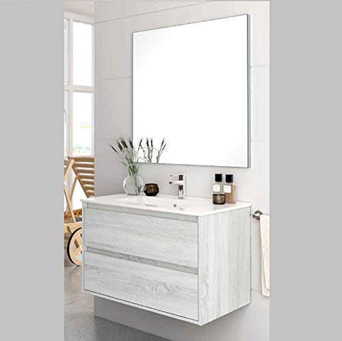 Aquore Mueble de Baño con Lavabo y Espejo | Mueble Baño Modelo Balton 2 Cajones Suspendido | Muebles de Baño | Diferentes Acabados Color | Varias Medidas (Hibernian, 60 cm)