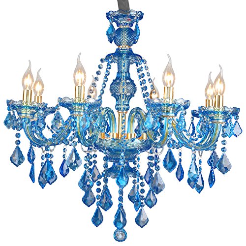 Araña De Cristal Color Azul Lámpara De Techo De Vidrio Moderno Lujo Colgante De Luz Salón Lámpara Colgante Comedor Plafón Iluminación 8 Luces