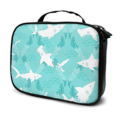 Bolsa de cosméticos para acuarela, diseño de pingüino de tiburón y tiburones, bolsa de almacenamiento portátil profesional, con asa superior