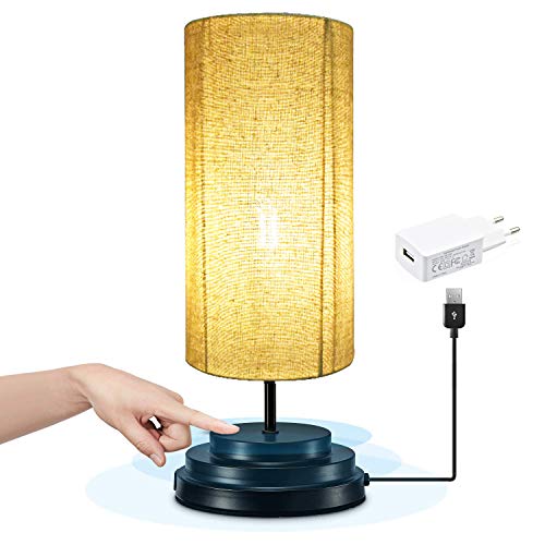Bonlux Regulable 4W 5V Redonda LED Lámpara Moderna de Mesilla con Sensor de Tacto, Lámpara Vintage Mesita para Noche, LED Lámpara Escritorio para Dormitorio, Oficina (Luz Cálida)