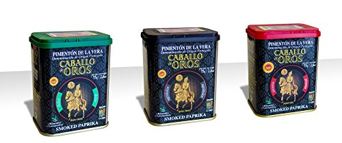 Caballo de Oros - Pimentón de la Vera D.O.P. Pack de tres sabores, Dulce, Agridulce y Picante en latas de 75 gr.
