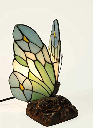 CAPRILO. Lámpara de Sobremesa Decorativa de Resina y Cristal Tiffany Mariposa Multicolor. Figuras y Esculturas. Iluminación. Regalos Originales. Decoración Hogar. 14 x 13 x 25 cm. IB 9