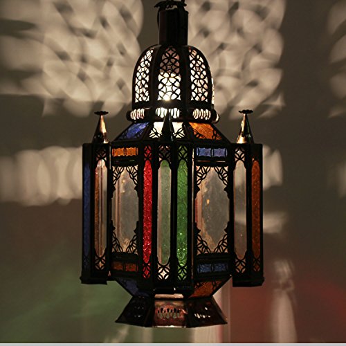 Casa Moro | Lámpara oriental Lámpara colgante marroquí Fadila colorida H 55 cm en metal y vidrio | artesanía de Marruecos | Espléndida lámpara colgante como de 1001 noches | L1259