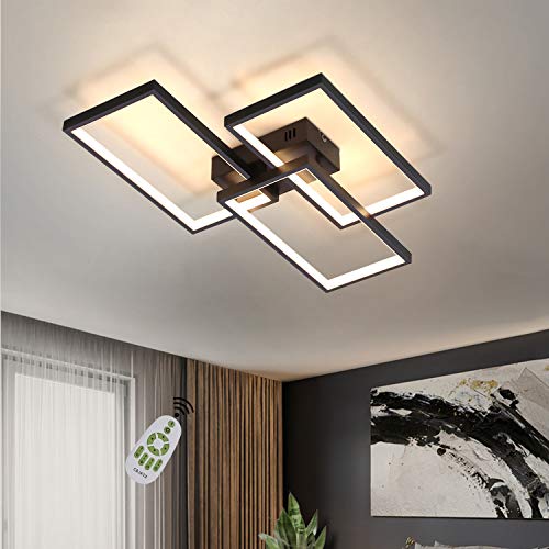 CBJKTX Lámpara de techo LED regulable con mando a distancia, 63 W, color negro, lámpara de salón de metal, diseño moderno para dormitorio, comedor, salón, despacho, pasillo u oficina