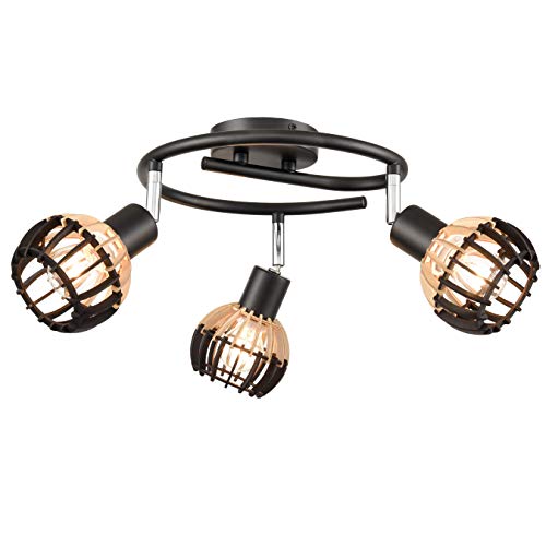 CLAXY Directionnel - Lámpara de techo (3 luces, madera), diseño de jaula retro, color negro