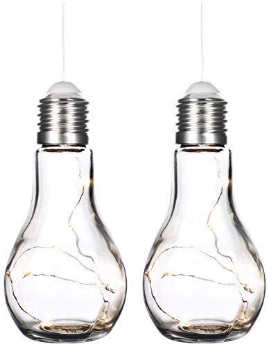 com-four® Bombilla Decorativa 2X con Cadena de luz LED para Colgar y Colocar - lámpara de Mesa con Pilas para un Ambiente Agradable - inalámbrico (02 Piezas - Bombilla)