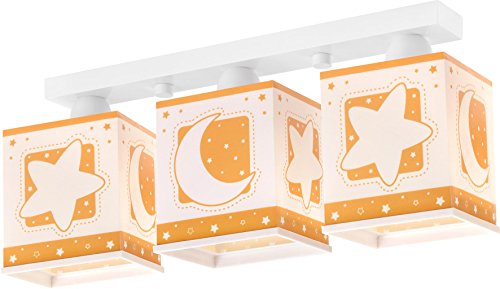 Dalber 63233J - Lámpara de techo (3 luces, plástico, 48 x 12,5 x 20,5 cm), diseño de luna y estrellas, color naranja