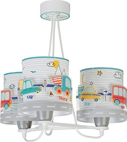 Dalber Baby Travel Lámpara Infantil de Techo 3 Luces Coches y Aviones, 60 W, Multicolor