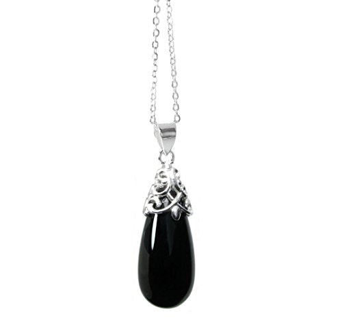 De color Negro Onyx piedra lámpara de techo colgante para 925 en forma de lágrima. Broche de plata de ley Collar con colgante de ajustable 40,64 cm a 45,72 cm