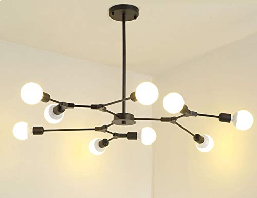 Dellemade Sputnik - Lámpara de araña, 9 luces, diseño de globo terráqueo, para comedor, salón, cocina, oficina, cafetería, restaurante (negro)