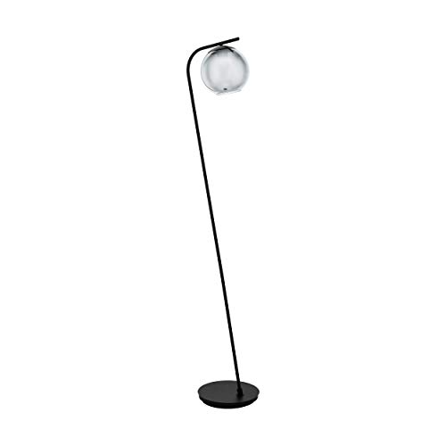 EGLO Lámpara de pie Terriente, 1 lámpara de pie moderna y elegante, lámpara de pie de acero y cristal vaporizado, lámpara de salón en negro, transparente, lámpara con interruptor, casquillo E27