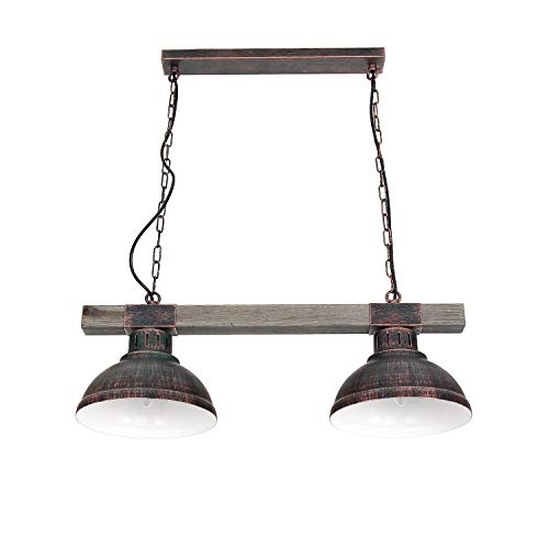 Elegante lámpara colgante en cobre envejecido estilo vintage 2x E27 hasta 60 vatios 230V metal y madera cocina comedor lámpara colgante iluminación interior