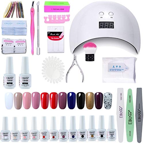 Elite99 Lámpara UV LED para Uñas 24w, 12 Colores Kit de Esmaltes Semipermanentes en Gel UV LED, Base y Top Coat, Removedor de Uñas 003