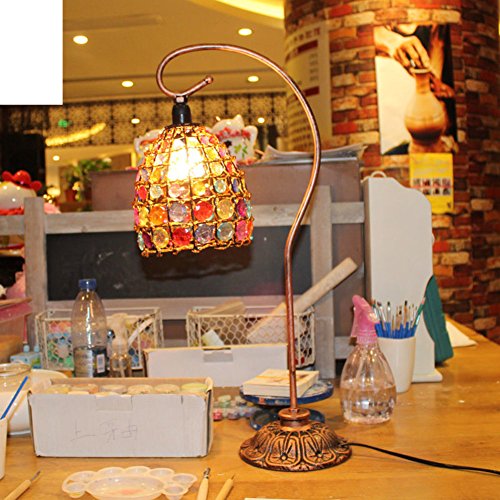 Estilo europeo Retro Polimetil metacrilato Lámpara de mesa lámpara mesita de noche con cuentas Luces decorativas de hierro forjado de té de café-A