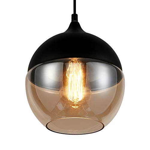 Europa Moderno loft Colgante Negro Amber lámpara colgante de vidrio Accesorios E27 Luces LED Pendientes Cocina Restaurante Bar Salón Dormitorio (P70BA-D)