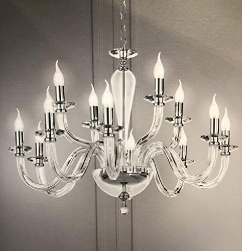 Excelsior - Lámpara de techo de cristal de Murano transparente clásica y/o moderna para salón y/o dormitorio, fabricada a mano