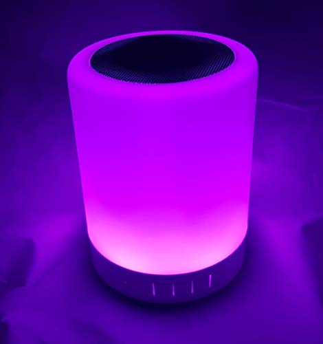 GIFTMarket | Altavoz Lámpara Radio Bluetooth Táctil con Luz LED de 6 Colores Intercambiable. Lámpara Noche con Luz Regulable en 3 niveles, Micro SD, Aux in.