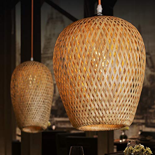 GUANSHAN Lámpara de techo de bambú tejida a mano Alambre de bambú natural Estilo pastoral Lámpara colgante Lámpara de techo para bar, café, loft, restaurante, sala de estar