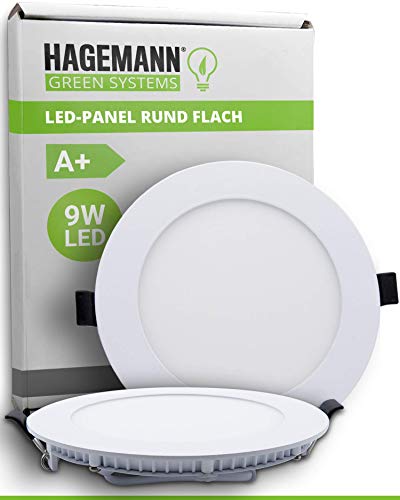 HAGEMANN® 1 x LED Panel Redondo 9 W 890 lm – Ø 135 mm agujero de perforación – Plano 230 V LED Spots Lámpara de techo