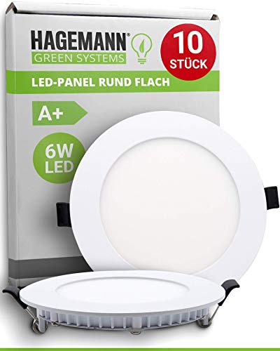 HAGEMANN® 10 x LED Panel redondo 6 W 570 lm – Ø 105 mm agujero de perforación – Plano 230 V Spots lámpara de techo empotrable