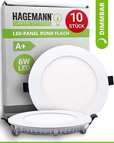HAGEMANN® 10 x LED Panel redondo regulable 6 W 540 lm – Ø 105 mm agujero de perforación – plano 230 V Spots lámpara de techo empotrable