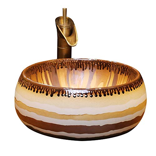 HIZLJJ Ronda de cerámica Retro Encima del Contador de Porcelana cerámica de baño Vanidad del Buque Fregadero Lavabo del Arte