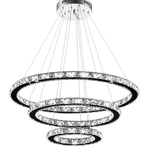 HONGLONG Crystal LED 96W Lámpara Colgante Diseño Tres Anillos (Φ: 30 cm + 40 cm + 60 cm) del Techo Colgante de la lámpara de araña de luz Fresco Creativo lámpara Blanca