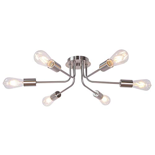 H.W.S Vintage Plafón Lighting Metal Lámpara De Techo de 6 luces E27 Luz De Techo para salón dormitorio cafetería, ⌀79cm (Níquel)