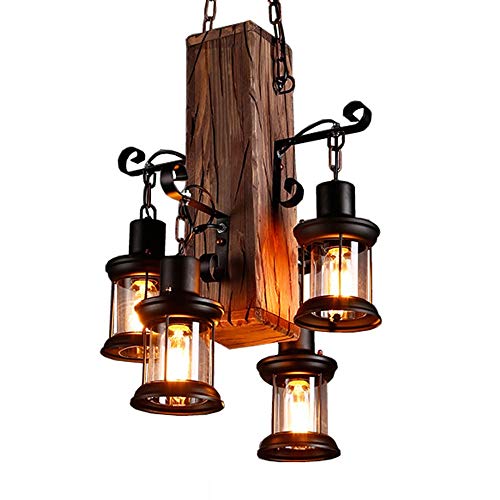 IBEST Lámparas pendientes de la vendimia Hierro retro luces pendiente de madera Lámpara colgante