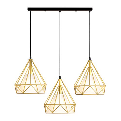 iDEGU - Lámpara de techo de 3 lámparas de techo, diseño de jaula de diamante, E27, lámpara de techo, para cocina, comedor, 50 cm, color dorado