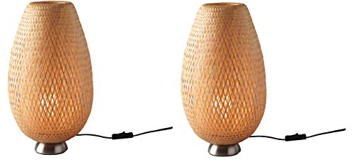 IKEA - Lámpara de mesa BÖJA niquelada, ratán con bombilla LED - Juego de 2