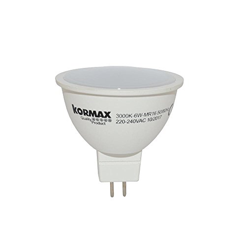 Kormax 178178 - Lámpara de LED dicroica (MR16, 6W, luz cálida 3000K, 450 Lumen, 220-240V) Color Blanco