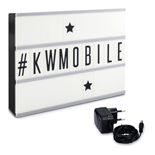 kwmobile Caja de luz LED A4 - Cartel de cine luminoso con 210 números letras e iconos - Fuente de alimentación incluida - Panel cinematográfico