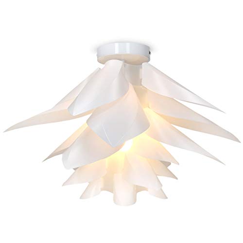 kwmobile Lámpara de puzzle colgante DIY - Iluminación de techo con diseño decorativo de flor de loto - Con enganche de techo y toma E27 en blanco