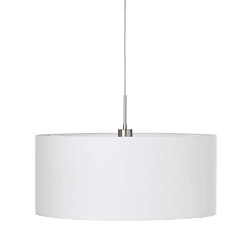 Lámpara colgante EGLO PASTERI, lámpara de suspensión textil con 1 bombilla, lámpara suspendida de acero y tela, color: níquel mate, blanco, casquillo: E27, Ø: 53 cm